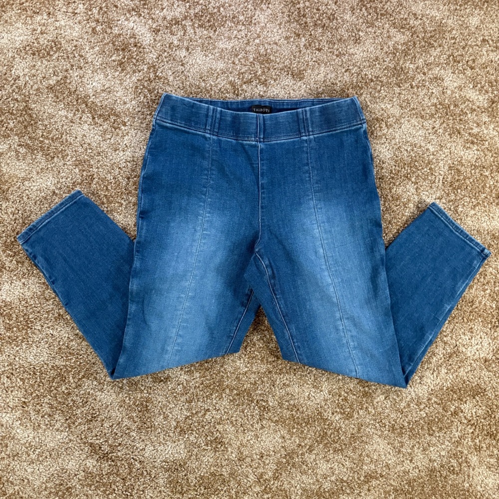 Talbots Slim Ankle Pull-On Travel Jeans Blue Medium Wash Pintuck Seam MP Womens